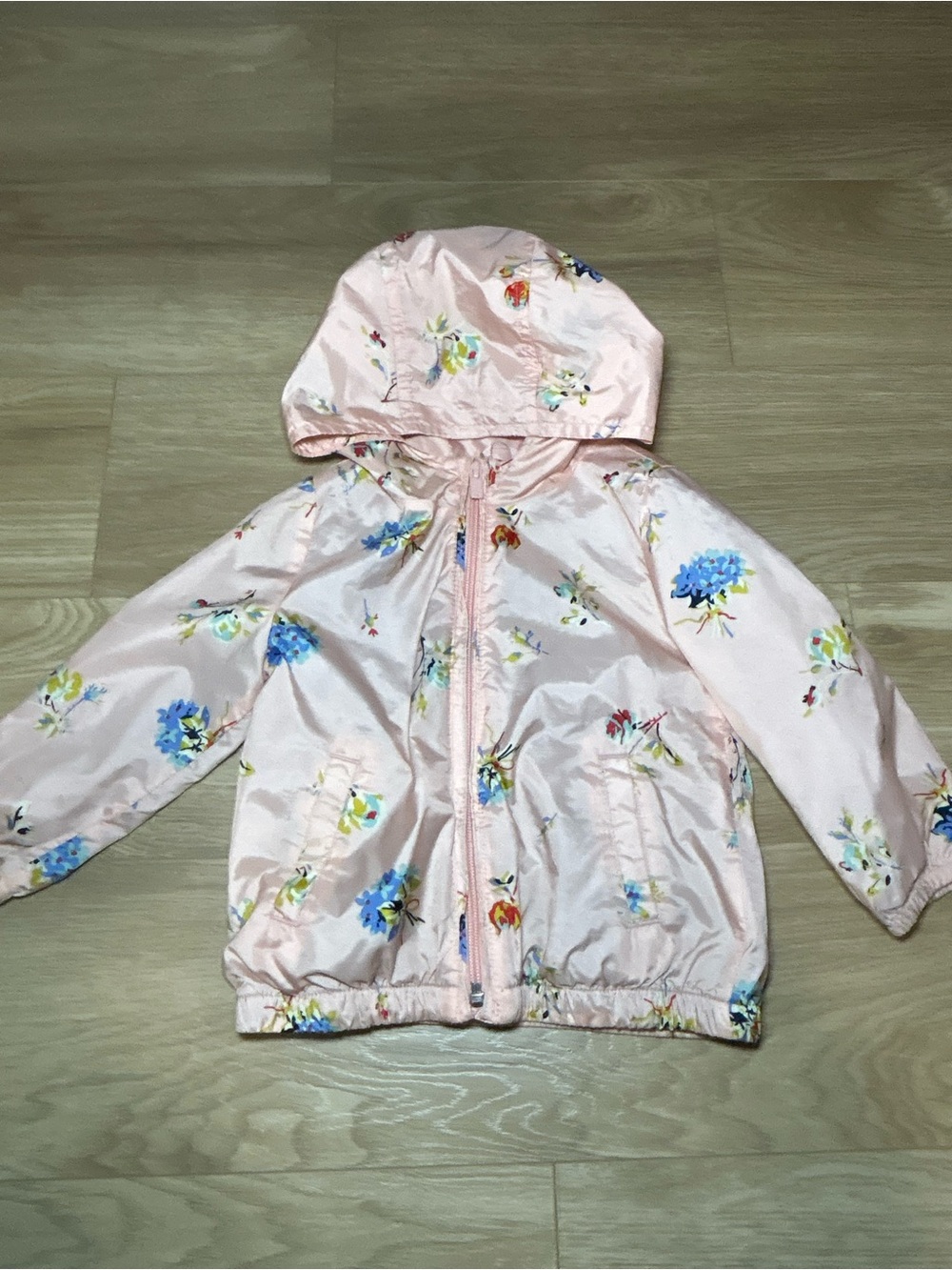 GAP Pink Floral Hooded Raincoat with Blue & Yellow Blooms